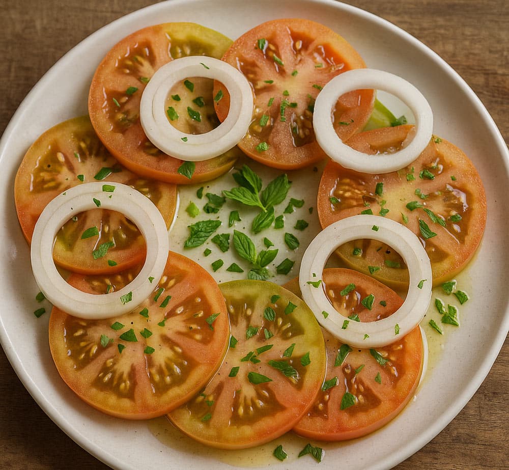 Creole Tomato Salad with Onion, Mint & Red Wine Vinaigrette