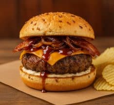 Sweet & Smoky Vidalia BBQ Burgers on Onion Rolls